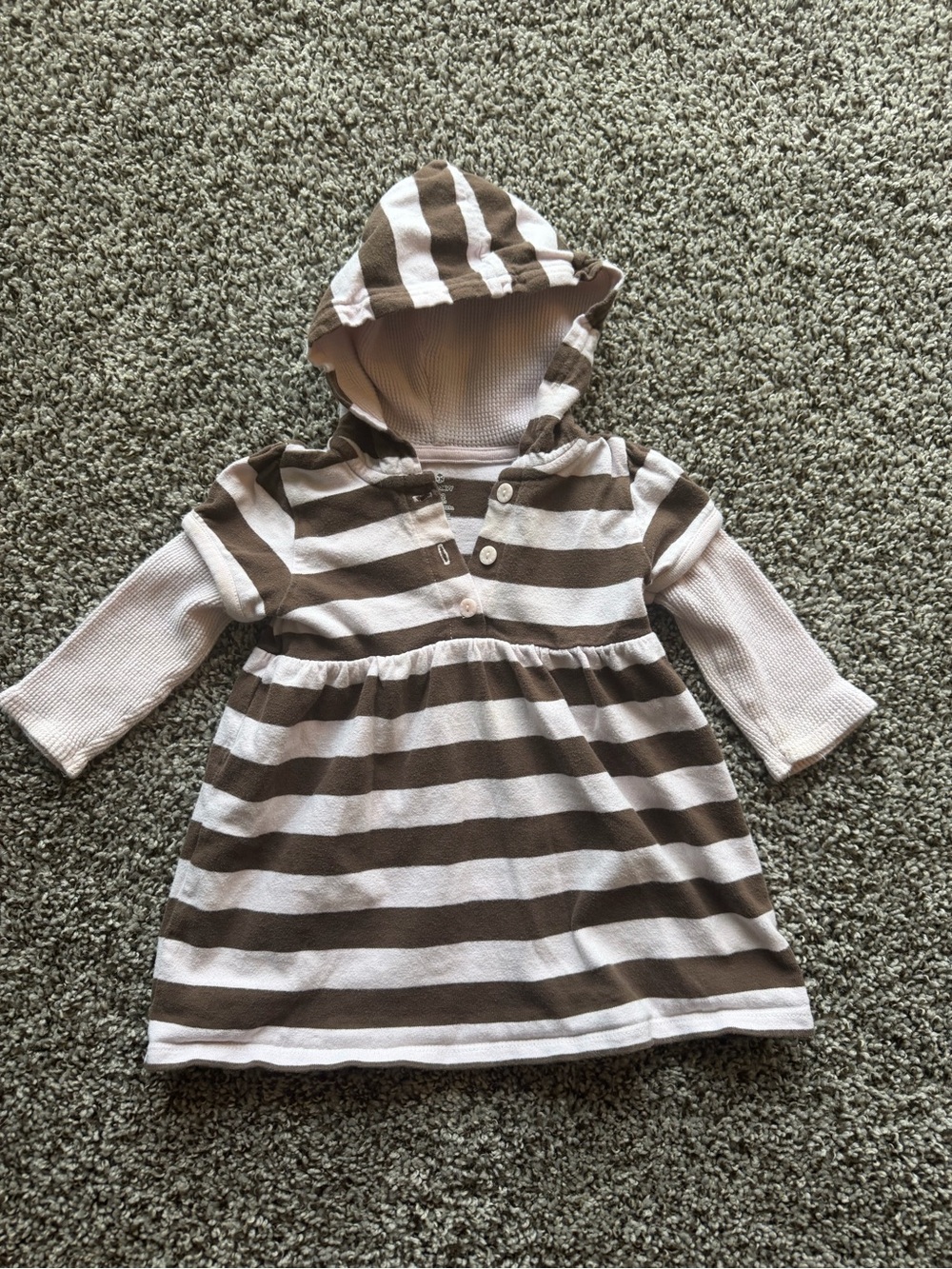 Striped Hooded Long-Sleeve Dress - Brown & pink